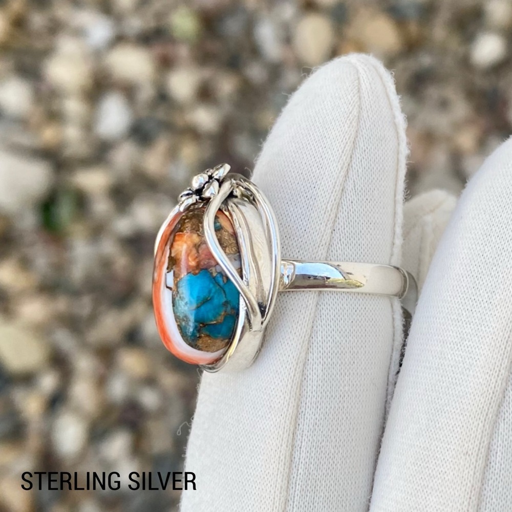 Spiny Oyster Turquoise Sterling Silver Ring Size 7 3/4 - Picture 8 of 12
